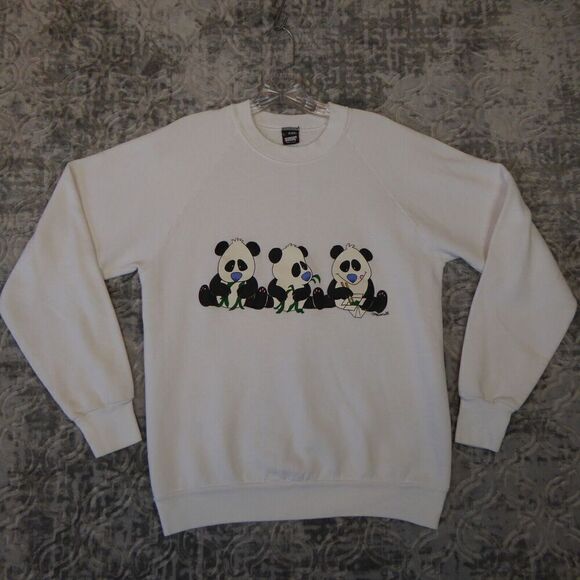 Vintage Tops - Vintage Giant Pandas Sweatshirt Adult Large White 80s Crewneck Nature Chop Stick